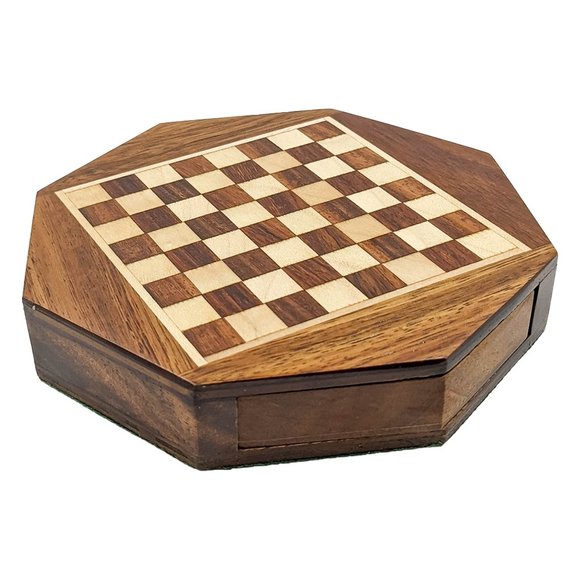 Handmade Octagon Wooden Small Chess Board (6inch) - Picture 2 of 5